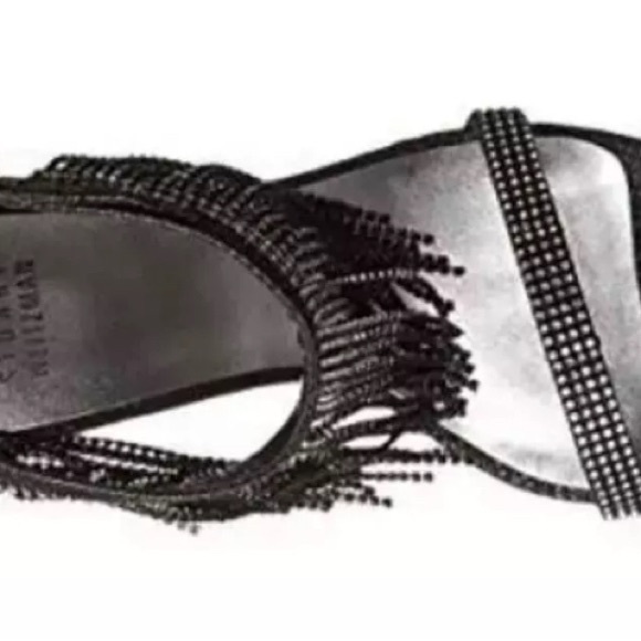 Stuart Weitzman Onfiresong Black Crystal Fringe Sandal Heels - Picture 2 of 8